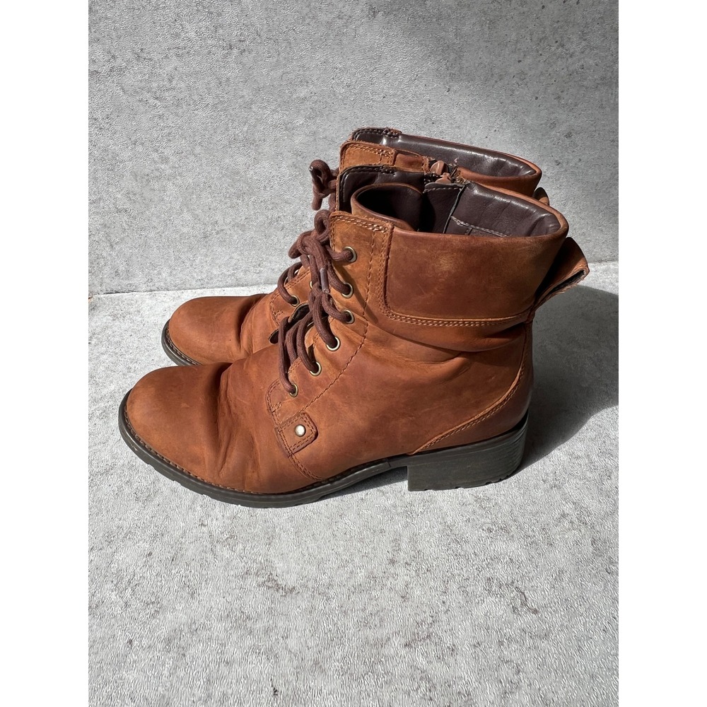 Clarks Combat Orinoco Spice Ankle Boots 9 Leather‎ Side Zip Block Heel Gorpcore